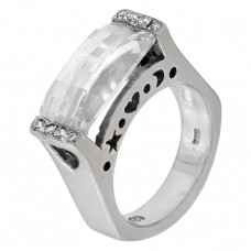 Inel cocktail modernist din argint decorat cu anturaje de cristale cubic zirconia | anii 2000 Inel cocktail modernist din argint decorat cu anturaje de cristale cubic zirconia | anii 2000