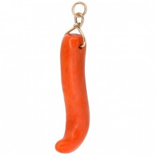 Impresionant pandant amuletic Cornicello sculptat în coral natural | sistem de prindere din aur 14k | Italia cca.1960 Impresionant pandant amuletic Cornicello sculptat în coral natural | sistem de prindere din aur 14k | Italia cca.1960
