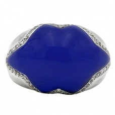 Inel statement din argint  decorat cu rășină nobilă albastră & cristale cubic zirconia | preloved 2000 Inel statement din argint  decorat cu rășină nobilă albastră & cristale cubic zirconia | preloved 2000