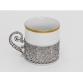 Garnitură neorococo de cești demitasse din argint și porțelan bavarez pentru servirea cafelei | atelier Rinno Greggio | cca. 1950 - 1960