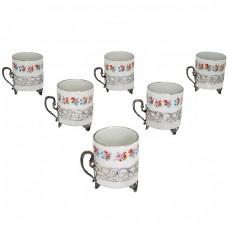 Rafinată garnitură de cești demitasse pentru servirea cafelei din argint și porțelan bavarez  Rafinată garnitură de cești demitasse pentru servirea cafelei din argint și porțelan bavarez