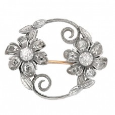 Broșă autentică Art Nouveau din aur și argint cu diamante naturale 0.43 CT | Franța cca. 1900 - 1910 Broșă autentică Art Nouveau din aur și argint cu diamante naturale 0.43 CT | Franța cca. 1900 - 1910