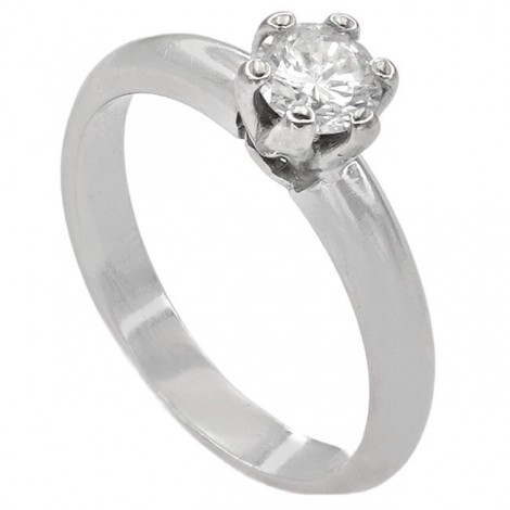 Inel vintage de logodnă solitaire din aur alb 18k decorat cu un diamant natural 0.43 CT