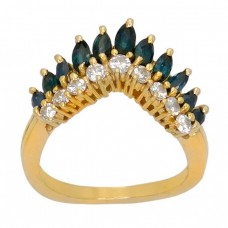 Inel vintage mid-century din aur galben 18k decorat cu safire și diamante naturale Inel vintage mid-century din aur galben 18k decorat cu safire și diamante naturale