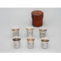 Set de 6 păhărele Kiddush din argint  pentru vodka | în etui de prezentare din piele naturală Rusia Imperială 1883 - 1896