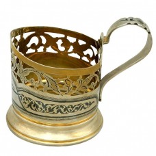Suport tradițional rusesc Podstakannik din argint pentru pahar de ceai | atelier sovietic | cca.1960