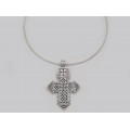 Colier choker accesorizat cu veche amuletă cruce coptă etiopiană din argint 
