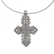 Colier choker accesorizat cu veche amuletă cruce coptă etiopiană din argint 