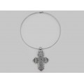 Colier choker accesorizat cu veche amuletă cruce coptă etiopiană din argint 