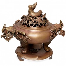Impresionant vas pentru ars mirodenii din bronz patinat | China - perioadă Qing sec XIX