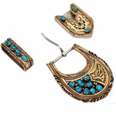 Pafta etnică amerindiană din argint aurit gold filled și turcoaze naturale cu elemente auxiliare pentru centură |  Statele Unite cca.1970 Pafta etnică amerindiană din argint aurit gold filled și turcoaze naturale cu elemente auxiliare pentru centură |  Statele Unite cca.1970