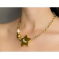 Colier statement retromodernist din argint aurit Star & Moon | preoved anii 1990