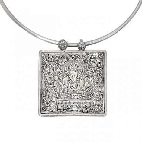 Colier choker accesorizat cu o veche amuletă indiană Ganesha | British Raj - India