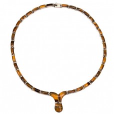 Colier choker modernist mexican din argint și cuarț metamorfic Ochi de tigru | preloved cca. 1980 - 1990 Colier choker modernist mexican din argint și cuarț metamorfic Ochi de tigru | preloved cca. 1980 - 1990