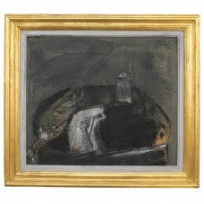 Pictură Sorin Ilfoveanu  "Natură statică cu pasăre, cană și ștergar" datată 1989 | ulei pe pănză Pictură Sorin Ilfoveanu  "Natură statică cu pasăre, cană și ștergar" datată 1989 | ulei pe pănză