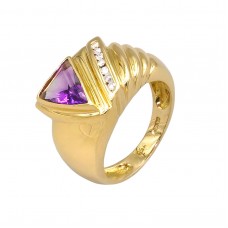 Inel retromodernist din aur 18k decorat cu diamante și ametist natural | atelier Denoir Paris cca. 1970
