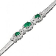 Brățară Art Deco din aur alb 18k decorată cu diamante 0.5 CT și smaralde naturale 0.84 CT | Franța cca. 1930 - 1940 Brățară Art Deco din aur alb 18k decorată cu diamante 0.5 CT și smaralde naturale 0.84 CT | Franța cca. 1930 - 1940