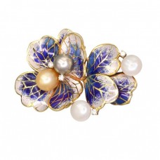 Opulentă broșă - pandant Art Nouveau din aur galben 18k emailat champleve decorat cu diamante și perle naturale de cultură | atelier  Keer & Kingsland | Statele Unite cca.1910 - 1915  Opulentă broșă - pandant Art Nouveau din aur galben 18k emailat champleve decorat cu diamante și perle naturale de cultură | atelier  Keer & Kingsland | Statele Unite cca.1910 - 1915