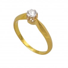 Inel de logodnă din aur galben 18k decorat cu un diamant natural 0.26 CT | Franța cca.1960 Inel de logodnă din aur galben 18k decorat cu un diamant natural 0.26 CT | Franța cca.1960