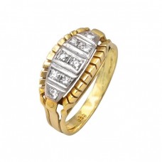 Inel  Art Deco din aur galben 14k și aur alb 18k decorat cu diamante naturale 0.12 CT | cca.1940 Inel  Art Deco din aur galben 14k și aur alb 18k decorat cu diamante naturale 0.12 CT | cca.1940