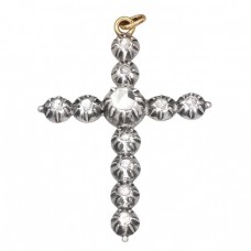 Pandant cruce victoriană din aur galben 18k și argint cu diamante naturale 0.50 ct | Marea Britanie cca. 1850  Pandant cruce victoriană din aur galben 18k și argint cu diamante naturale 0.50 ct | Marea Britanie cca. 1850