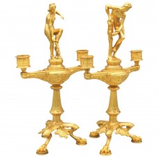 Pereche de sfeșnice Grand Tour din bronz dore stilizate în manieră Archaelogical Revival | Franța cca.1850  Pereche de sfeșnice Grand Tour din bronz dore stilizate în manieră Archaelogical Revival | Franța cca.1850