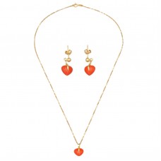 Set de bijuterii Valentine's din aur 18k și coral natural de Sardinia | colier cu pandant și cercei | Italia Set de bijuterii Valentine's din aur 18k și coral natural de Sardinia | colier cu pandant și cercei | Italia