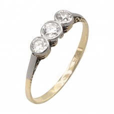 Inel Trilogy autentic Art Deco din aur galben 10k și platină decorat cu diamante naturale 0.52 CT | cca. 1920 - 1930 Inel Trilogy autentic Art Deco din aur galben 10k și platină decorat cu diamante naturale 0.52 CT | cca. 1920 - 1930