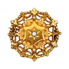 Delicata broșă victoriană  decorată cu perlă naturală | rolled gold | cca. 1860 Franța Delicata broșă victoriană  decorată cu perlă naturală | rolled gold | cca. 1860 Franța
