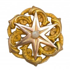Broșă victoriană decorată cu perluță seed | rolled gold | cca.1860 Franța Broșă victoriană decorată cu perluță seed | rolled gold | cca.1860 Franța