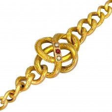 Brățară victoriană din aur galben 14k decorată cu perluțe și rubin natural | Franța cca.1880 Brățară victoriană din aur galben 14k decorată cu perluțe și rubin natural | Franța cca.1880