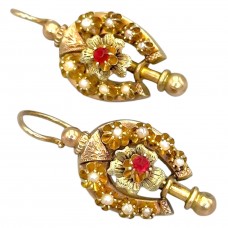 Cercei victorieni  de perioadă Napoleon III din aur 14k decorați cu perluțe și rubine naturale | Franța cca. 1870 Cercei victorieni  de perioadă Napoleon III din aur 14k decorați cu perluțe și rubine naturale | Franța cca. 1870