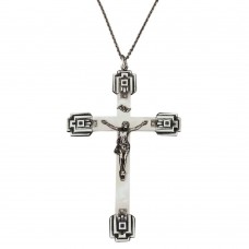 Colier din accesorizat un impresionant crucifix monastic de perioadă Art Deco  | argint & sidef natural | Franța cca 1930 Colier din accesorizat un impresionant crucifix monastic de perioadă Art Deco  | argint & sidef natural | Franța cca 1930