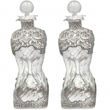 Pereche de decantoare din cristal și argint în manieră victoriană | atelier William Comyns & Sons anul 1907