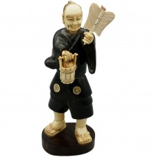 Veche statuetă okimono sculptată în lemn de tradafir și fildeș | Japonia - perioadă Meiji cca, 1890 - 1910