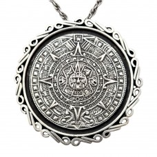 Colier lung din argint accesorizat cu broșă - pandant statement Aztec Revival | orfevru Ysidro Garcia Pina - Mexic cca.1950 Colier lung din argint accesorizat cu broșă - pandant statement Aztec Revival | orfevru Ysidro Garcia Pina - Mexic cca.1950