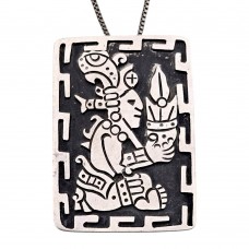 Colier din argint accesorizat cu broșă - pandant statement Mayan Revival | orfevru F Tores - Mexic cca. 1950 - 1960 Colier din argint accesorizat cu broșă - pandant statement Mayan Revival | orfevru F Tores - Mexic cca. 1950 - 1960
