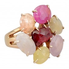 Inel cocktail din argint placat cu aur roz decorat cu safire naturale multicolore | atelier Dimora Degli Angeli 2024-2025 Inel cocktail din argint placat cu aur roz decorat cu safire naturale multicolore | atelier Dimora Degli Angeli 2024-2025