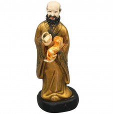 Veche statuetă chinezească din bronz aurit si fildeș | Louhan cu Foo Dog | sec XIX Veche statuetă chinezească din bronz aurit si fildeș | Louhan cu Foo Dog | sec XIX