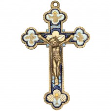 Vechi crucifix rusesc de călătorie " Alfa și Omega " din bronz emailat policrom | datat 1863  Vechi crucifix rusesc de călătorie " Alfa și Omega " din bronz emailat policrom | datat 1863