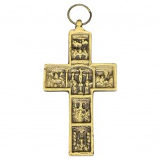 Veche cruce pectorală pe rit vech din bronz | Răstignirea și alte 4 scene biblice | atelier balcanic cca.1800 Veche cruce pectorală pe rit vech din bronz | Răstignirea și alte 4 scene biblice | atelier balcanic cca.1800