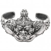 Brățară cuff din argint masiv decorată cu zeitatea apotropaică Phra Rahu | Thailanda - colecția RĂDĂCINI 