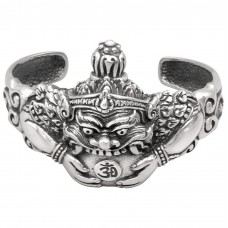 Brățară cuff din argint masiv decorată cu zeitatea apotropaică Phra Rahu | Thailanda - colecția RĂDĂCINI 