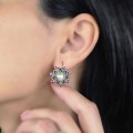 Cercei vintage din aur galben 14k și argint decorați cu perle naturale, rubine și safire de sinteză