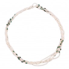Colier multistrand de perle naturale de cultură în apă dulce și malachit natural | cca. 1970 Colier multistrand de perle naturale de cultură în apă dulce și malachit natural | cca. 1970