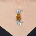 Inedit pandant statement din argint și chihlimbar cu incluziune de insectă fosilizată | Art Studio Jewelry | Polonia 