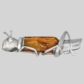 Inedit pandant statement din argint și chihlimbar cu incluziune de insectă fosilizată | Art Studio Jewelry | Polonia 