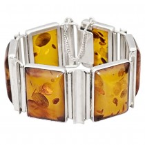 Brățară statement mid-century din argint și chihlimbar natural | atelier Fischland Schmuck - Germania cca.1950