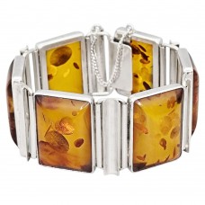 Brățară statement mid-century din argint și chihlimbar natural | atelier Fischland Schmuck - Germania cca.1950