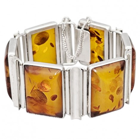 Brățară statement mid-century din argint și chihlimbar natural | atelier Fischland Schmuck - Germania cca.1950